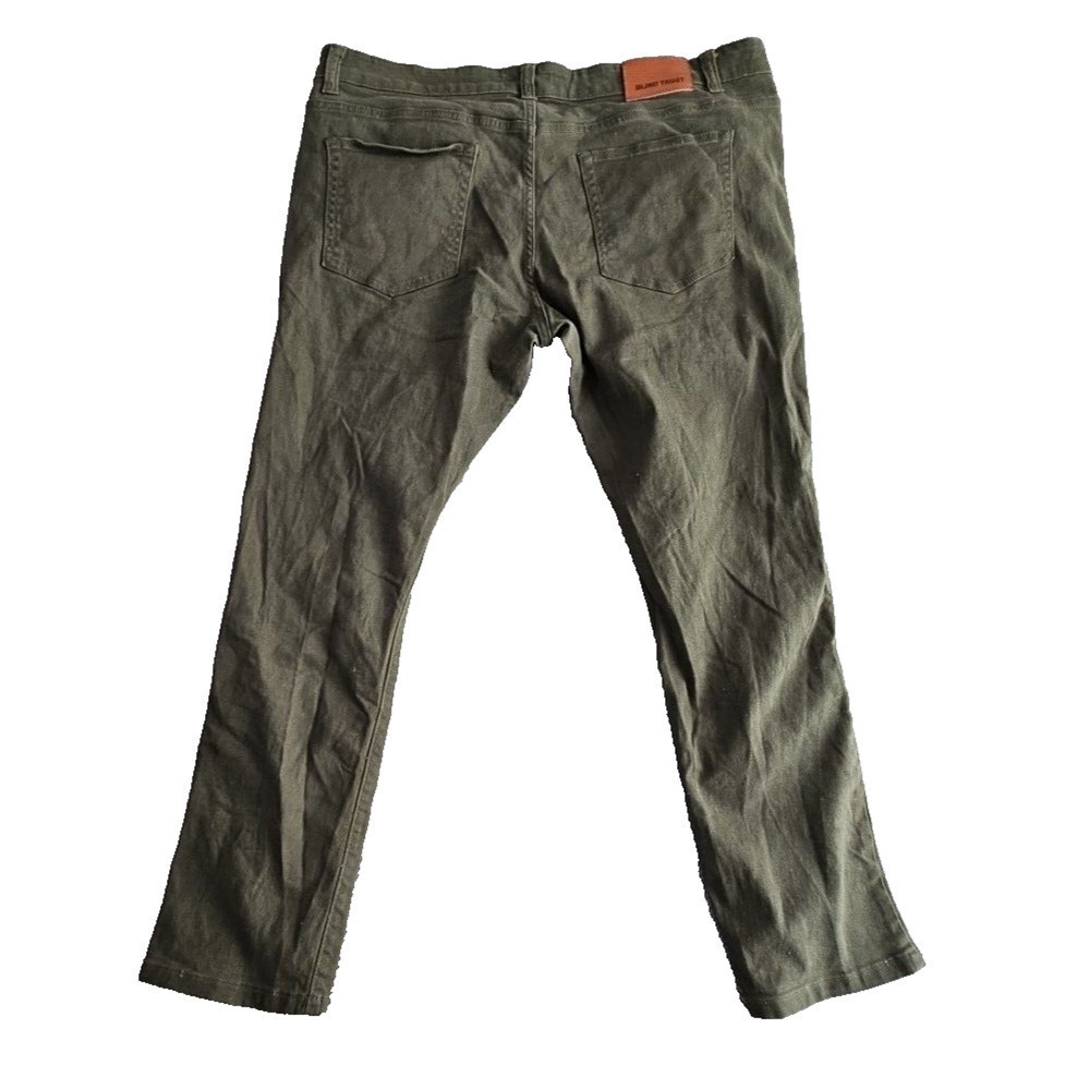 Blind Trust Jeans Men's 42x32 Green Stretch Denim Distressed Streetwear Lined - Picture 12 of 16